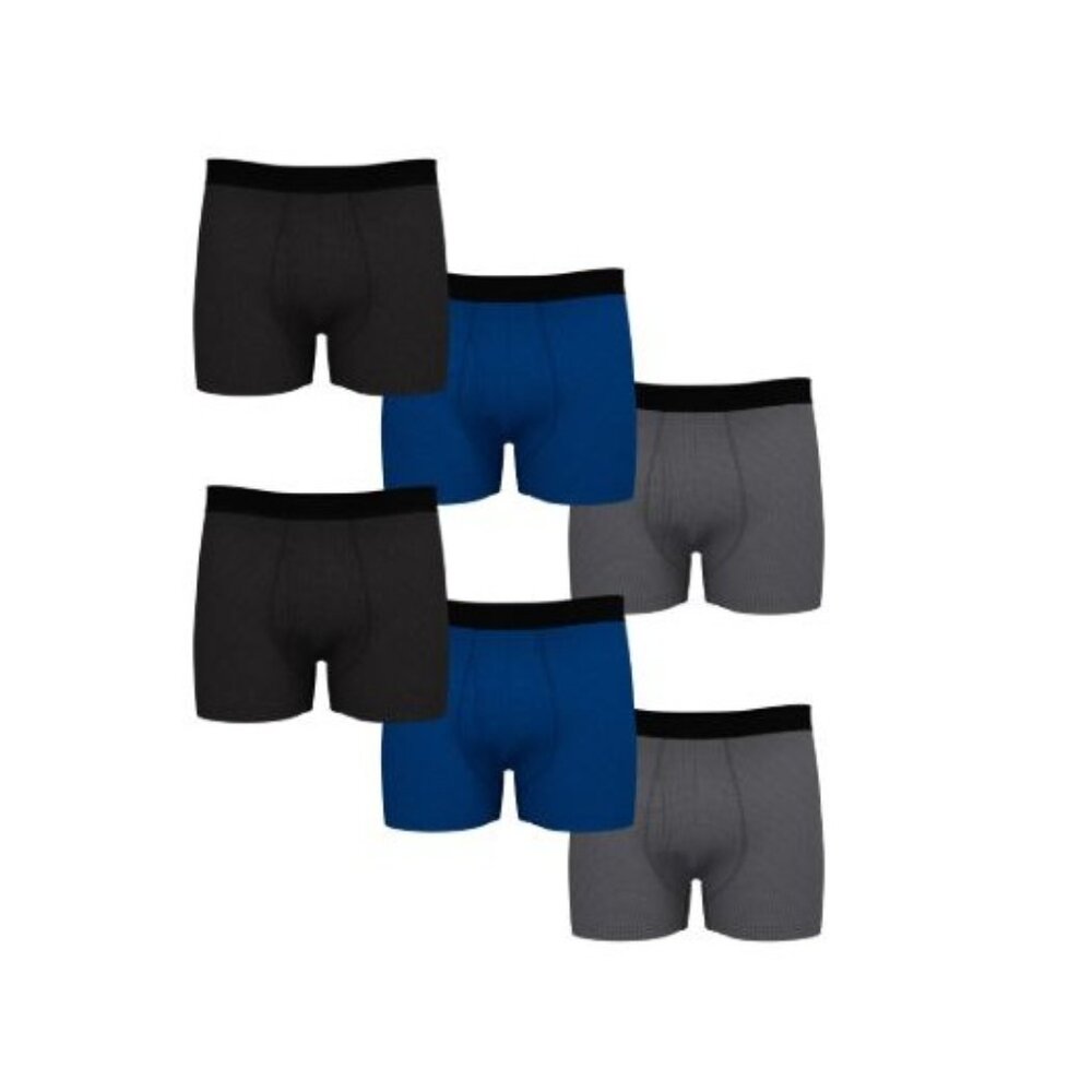 6 Pack Mens Boxer Briefs 2XL (44-46) Athletic Performance Cotton Black Gray Blue